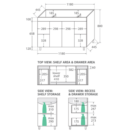 Fienza UniCab 1200 Gloss White Cabinet on Legs, Solid Doors ,