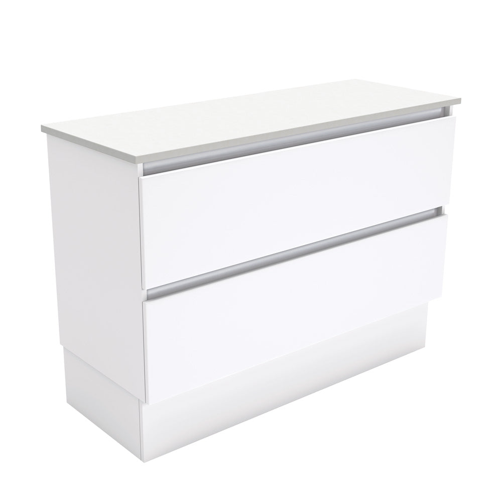 Fienza Quest Gloss White 1200 Cabinet on Kickboard, 2 Solid Drawers , Cabinet Only