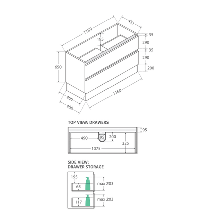 Fienza Quest Gloss White 1200 Cabinet on Kickboard, 2 Solid Drawers ,
