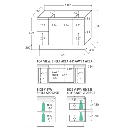 Fienza Edge Scandi Oak 1200 Cabinet on Kickboard, Solid Doors, Bevelled Edge ,