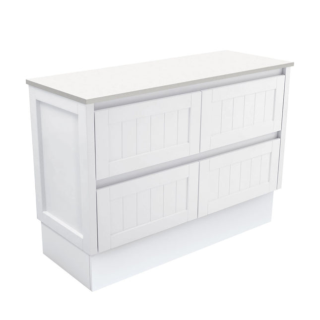 Fienza Hampton Satin White 1200 Cabinet on Kickboard, 2 Solid Drawers , Cabinet Only