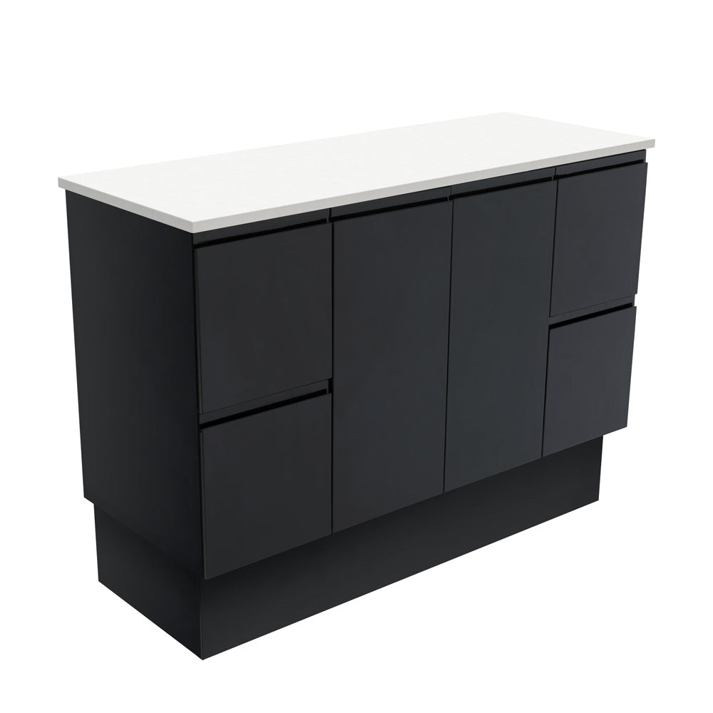 Fienza Fingerpull Satin Black 1200 Cabinet on Kickboard, Solid Doors , Cabinet Only