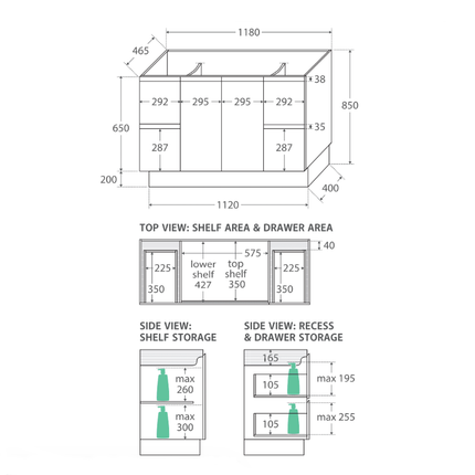Fienza Fingerpull Satin Black 1200 Cabinet on Kickboard, Solid Doors ,
