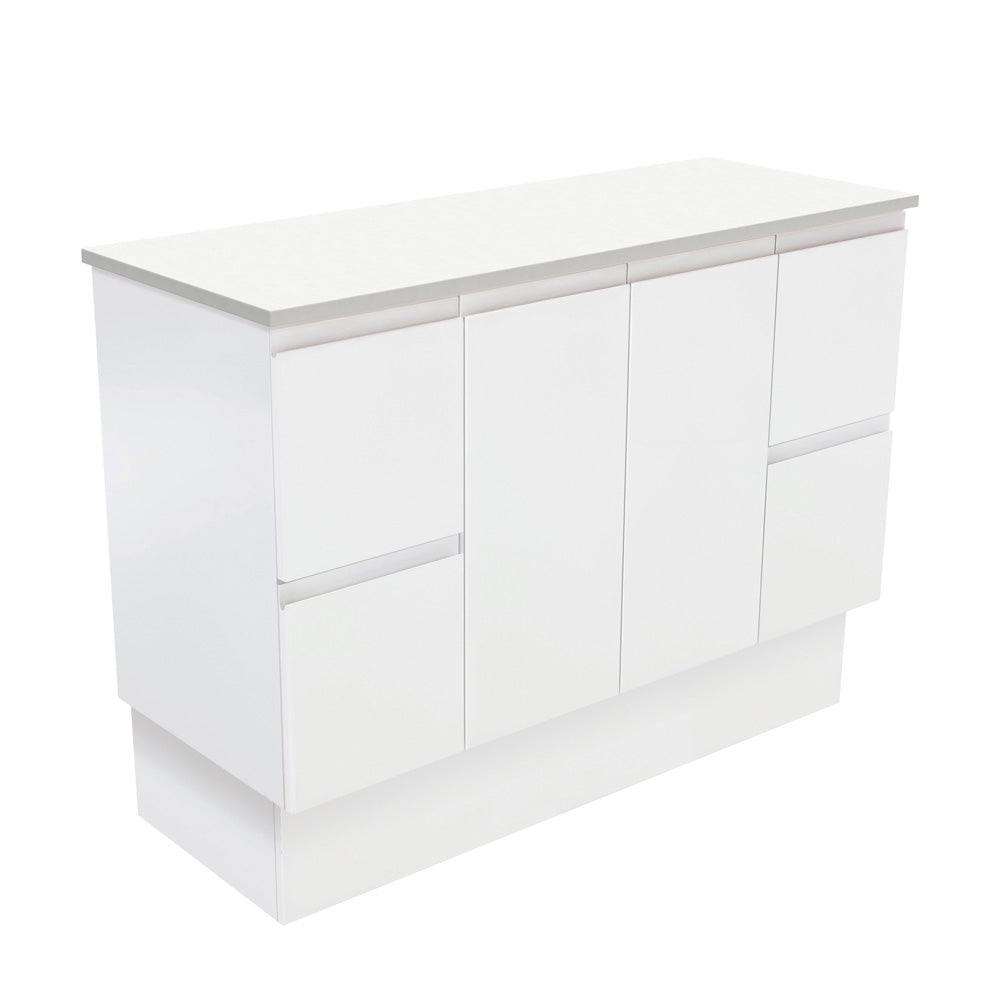 Fienza Fingerpull Satin White 1200 Cabinet on Kickboard, Solid Doors , Cabinet Only