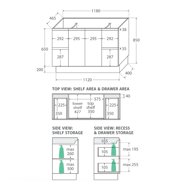 Fienza Fingerpull Satin White 1200 Cabinet on Kickboard, Solid Doors ,