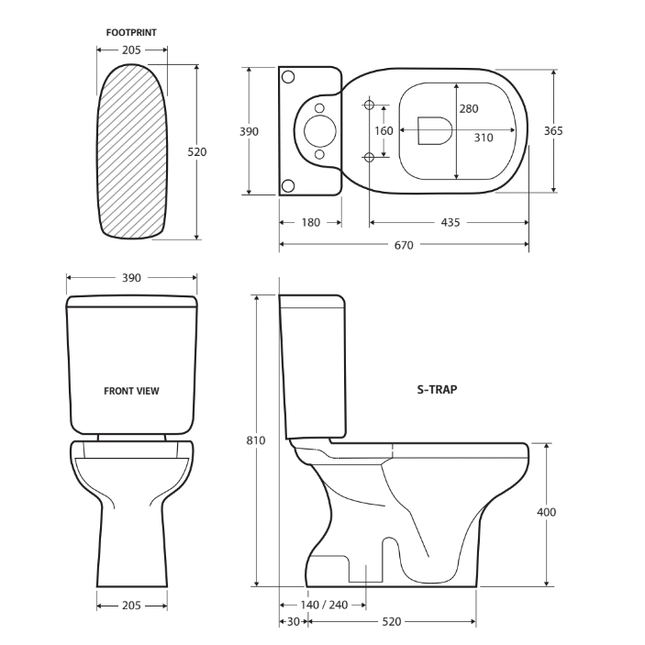 Fienza Rak Liwa Close Coupled Toilet Suite, Gloss White, S-Trap 140 ,