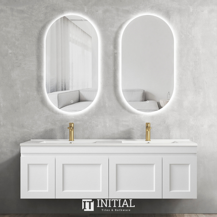 Hampton Mark ll Wall Hung Vanity Matt White 2 Soft Closing Shaker Drawers and Doors 1500W X 455D X 445H , With Ceramic Top