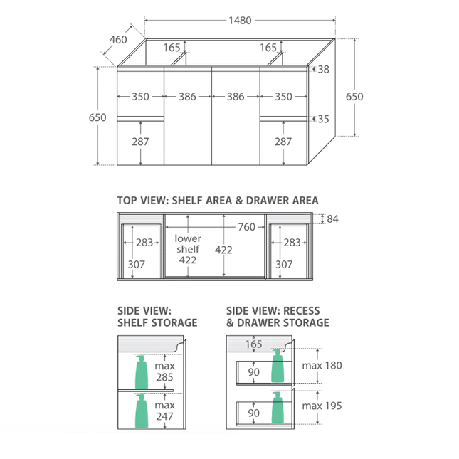 Fienza Edge Scandi Oak 1500 Wall Hung Cabinet, Solid Doors, Bevelled Edge ,