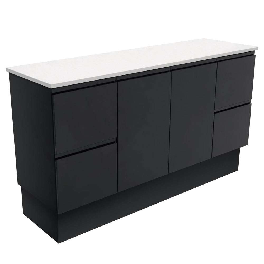 Fienza Fingerpull Satin Black 1500 Cabinet on Kickboard, Solid Doors , Cabinet Only Cabinet Only