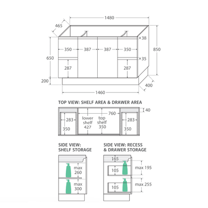Fienza Fingerpull Satin Black 1500 Cabinet on Kickboard, Solid Doors ,