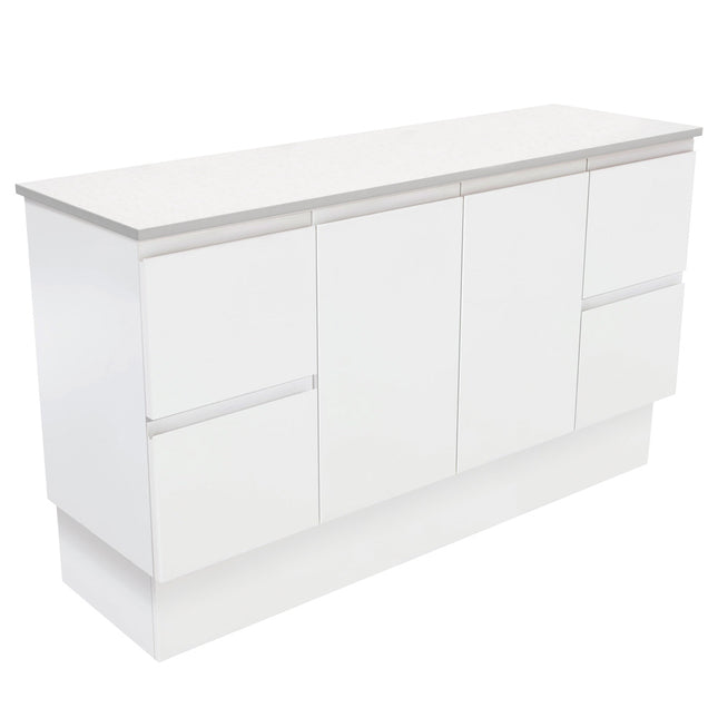 Fienza Fingerpull Satin White 1500 Cabinet on Kickboard, Solid Doors , Cabinet Only Cabinet Only