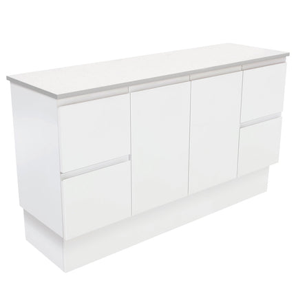 Fienza Fingerpull Satin White 1500 Cabinet on Kickboard, Solid Doors , Cabinet Only Cabinet Only