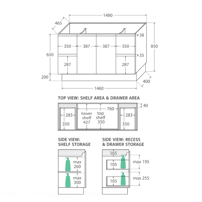 Fienza Fingerpull Satin White 1500 Cabinet on Kickboard, Solid Doors ,