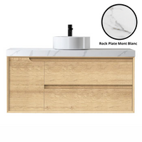 Otti Bruno Series Wall Hung Vanity with 4 Drawers Soft Close Doors Natural Oak 1490W X 550H X 460D , With 60mm Stone Top - Rockplate Mont Blanc None