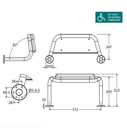 Fienza Delta Accessible Care Kit with Left Hand 90° Rail ,