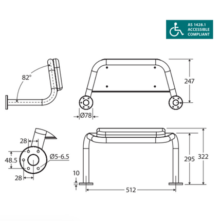 Fienza Accessible Toilet Care Kit 2 with Left Hand 40° Rail ,