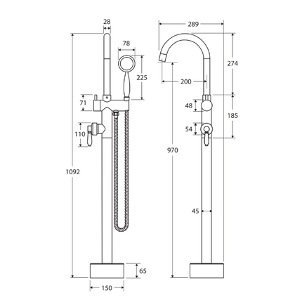 Eleanor Floor Mixer and Shower Brushed Nickel Handle ,