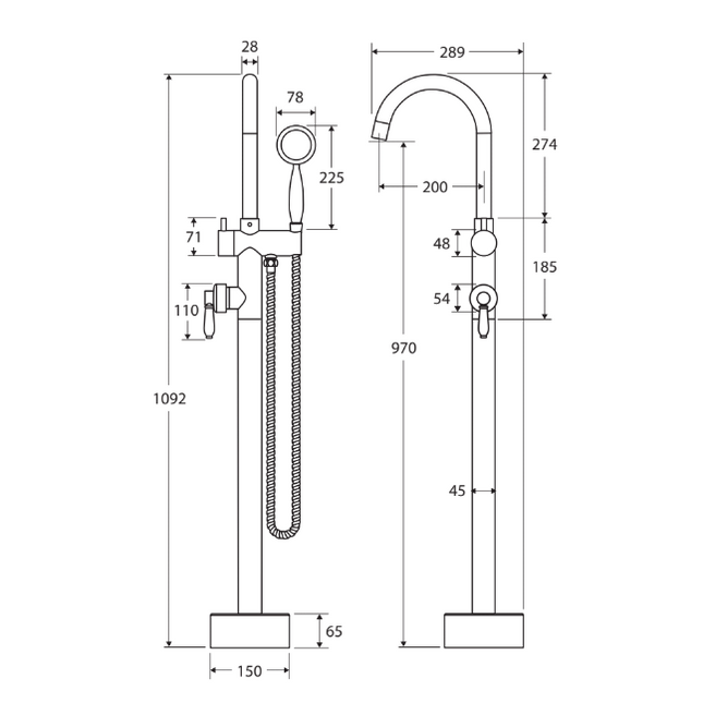 Eleanor Floor Mixer and Shower Urban Brass ,