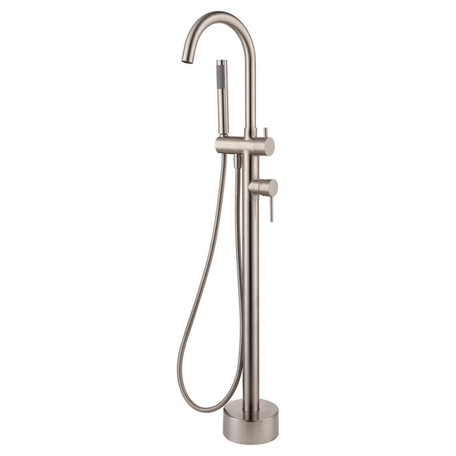 Kaya Floor Mounted Bath Mixer with Hand Shower Brushed Nickel ,