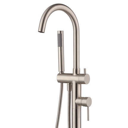 Kaya Floor Mounted Bath Mixer with Hand Shower Brushed Nickel ,