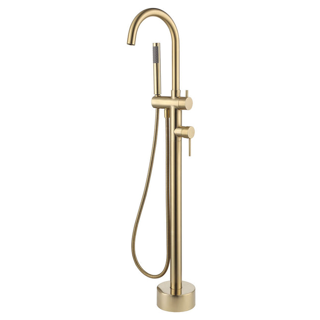 Kaya Floor Mounted Bath Mixer with Hand Shower Urban Brass ,