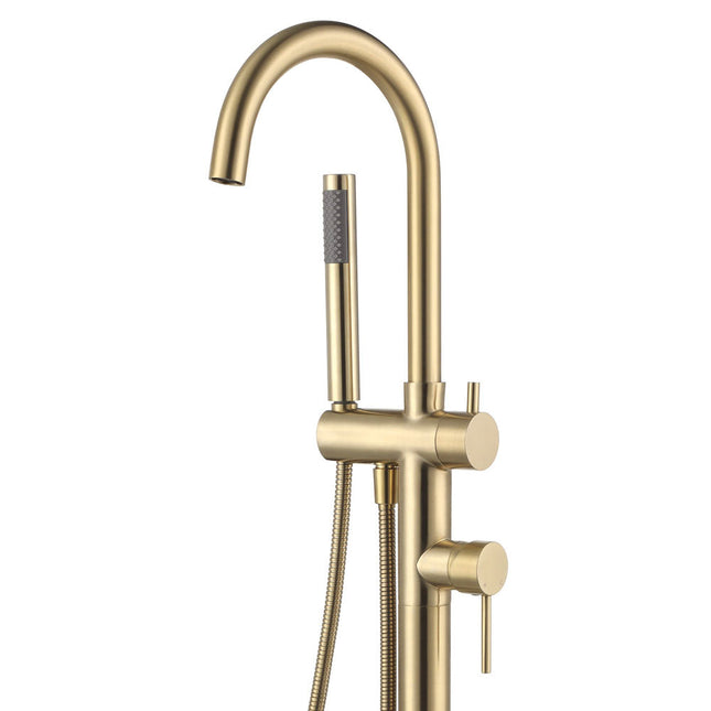 Kaya Floor Mounted Bath Mixer with Hand Shower Urban Brass ,