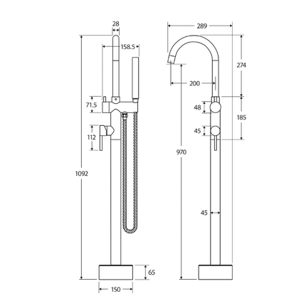 Isabella Floor Mounted Bath Mixer with Hand Shower ,