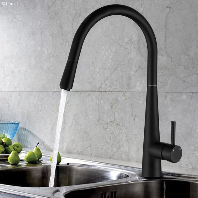 Hustle Deluxe Gooseneck Pull Out Kitchen Mixer Matte Black ,