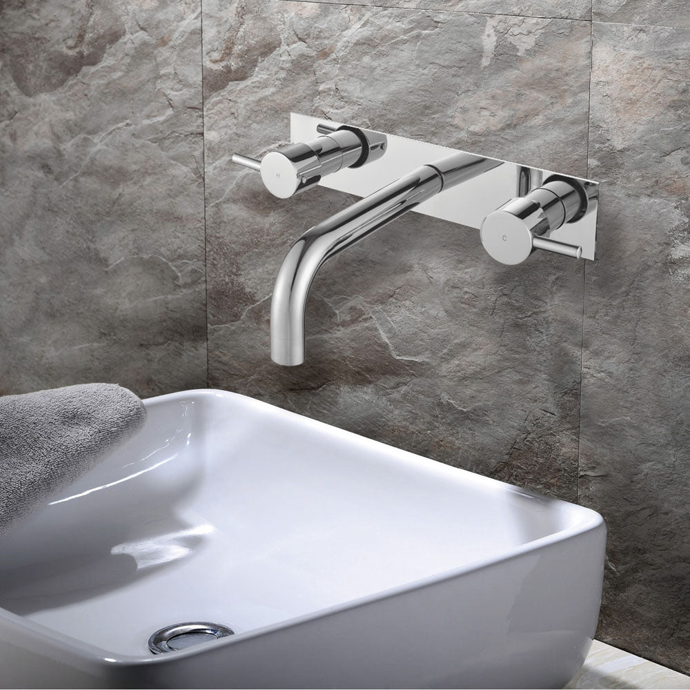 Fienza Isabella Chrome Wall Basin Mixer With Cover Plate, 3 Piece Tapware ,