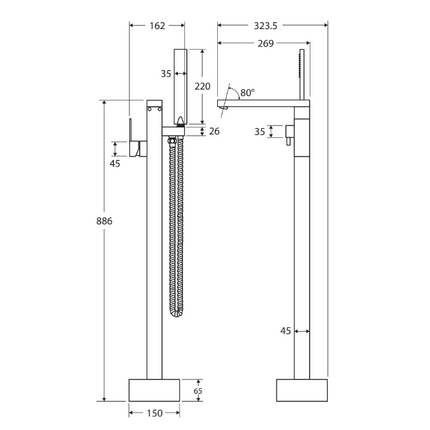 Jet Floor Mounted Mixer with Shower Head ,