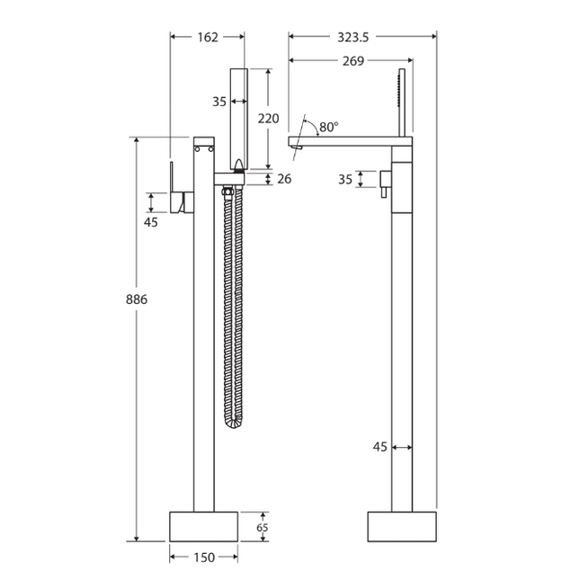 Jet Floor Mounted Mixer with Shower Head Matte Black ,