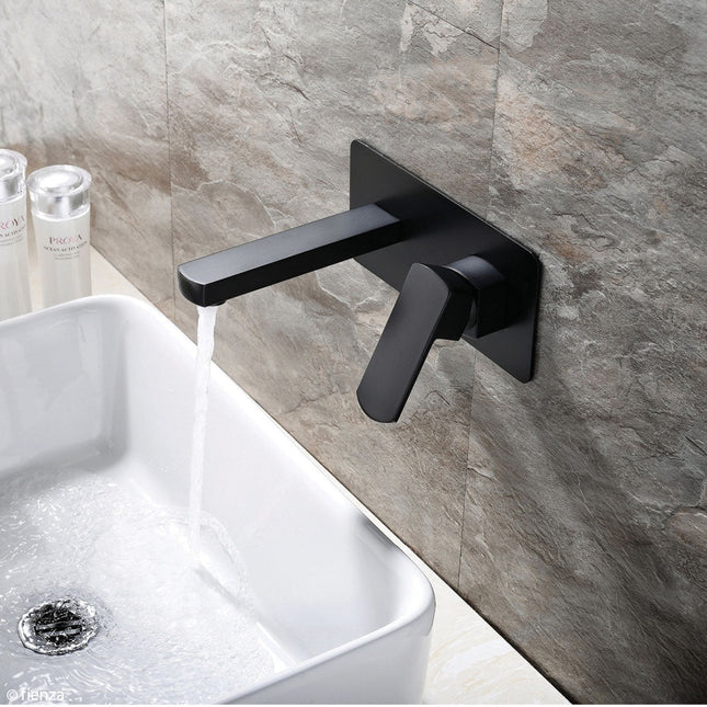 Fienza Koko Matte Black Wall Mounted Basin Mixer With Spout ,