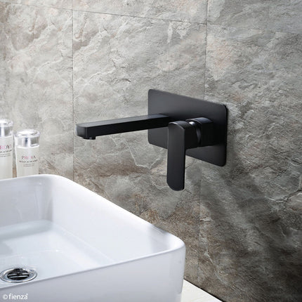 Fienza Koko Matte Black Wall Mounted Basin Mixer With Spout ,