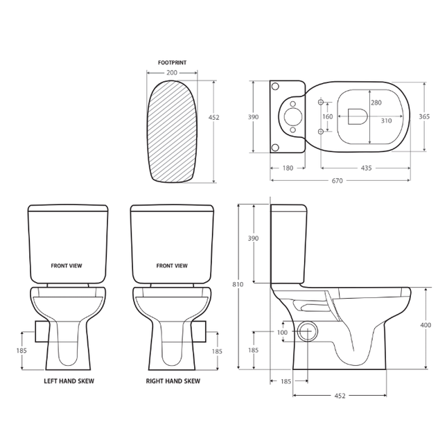 Fienza Rak Liwa Close Coupled Toilet Suite, Gloss White, Right Skew Trap ,