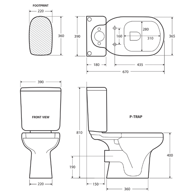 Fienza Rak Liwa Close Coupled Toilet Suite, Gloss White, P-Trap ,