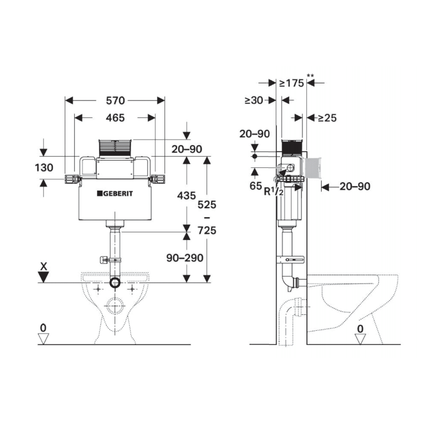 Fienza Geberit Kappa Mid Level Under Counter Cistern ,