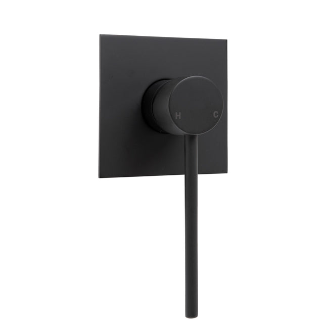 Fienza Hustle Care Matte Black Wall Basin Mixer, Square Plate ,