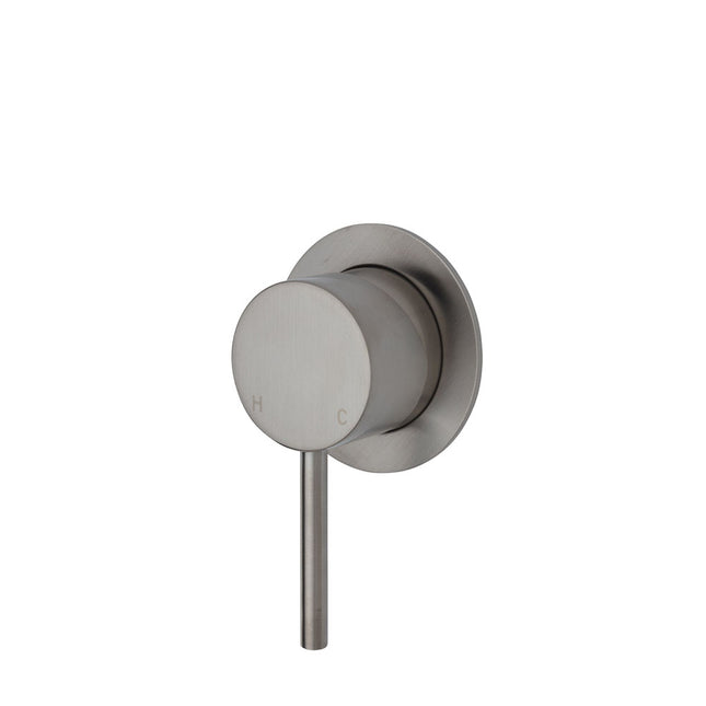 Fienza Kaya Brushed Nickel Wall Shower Mixer, Round Plate , Small Plate