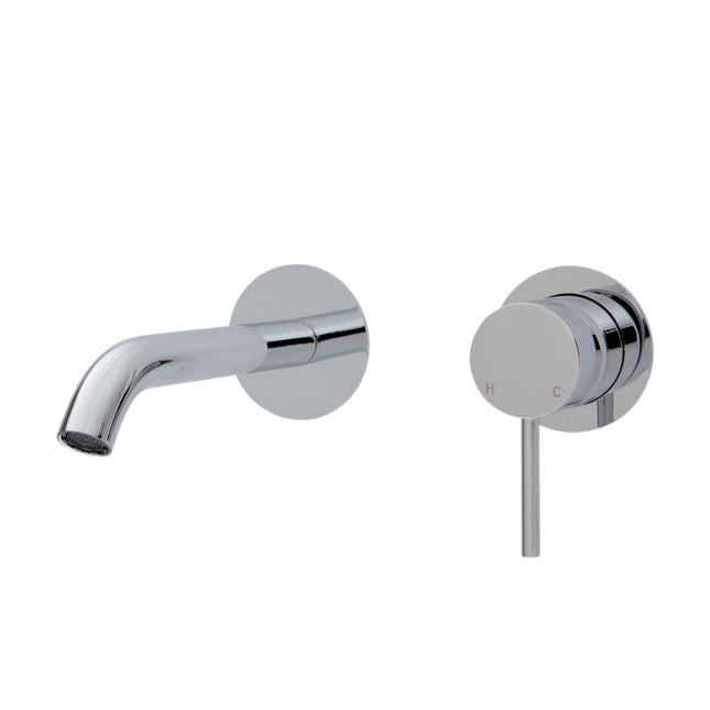 Fienza Kaya Wall Basin Mixer Tap Chrome, Round Plates , 160mm