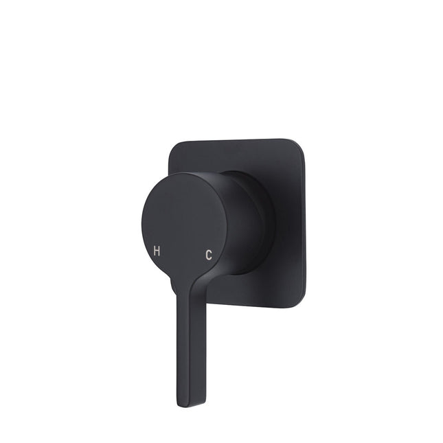 Fienza Sansa Matte Black Wall Shower Mixer, Square Plate ,