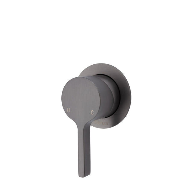 Fienza Sansa Gun Metal Wall Shower Mixer, Small Round Plate ,