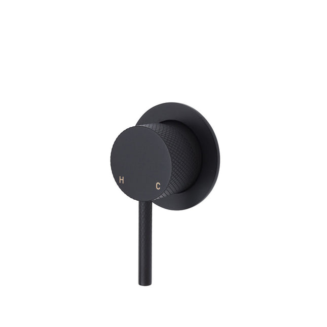 Fienza Axle Matte Black Wall Shower Mixer, Round Plate , Small Plate