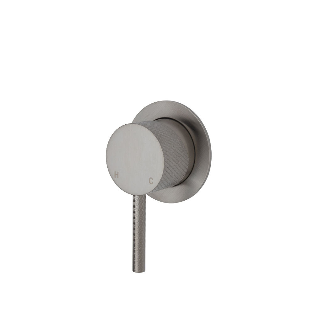Fienza Axle Brushed Nickel Wall Shower Mixer, Round Plate , Small Plate