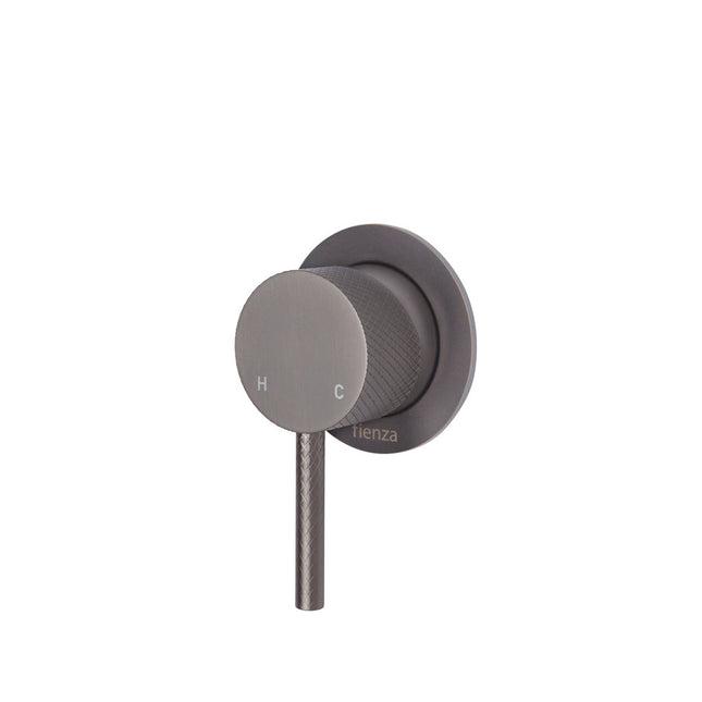 Fienza Axle Gun Metal Wall Shower Mixer, Round Plate , Small Plate