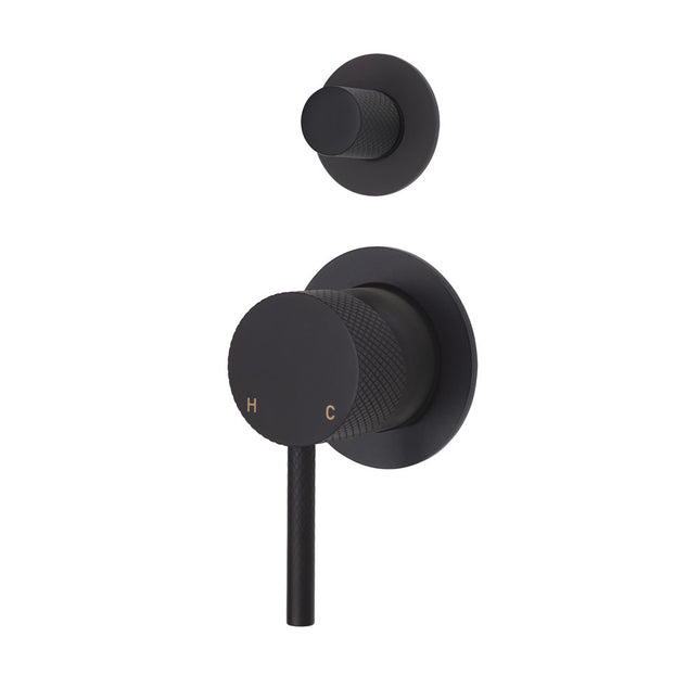 Fienza Axle Matte Black Wall Shower Diverter Mixer, Small Round Plate ,