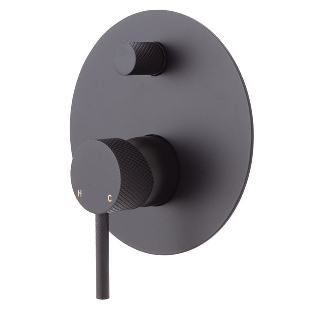 Fienza Axle Matte Black Wall Shower Diverter Mixer, Large Round Plate ,