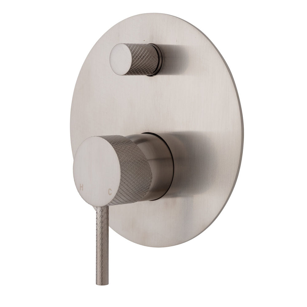 Fienza Axle Brushed Nickel Wall Shower Diverter Mixer, Large Round Plate ,