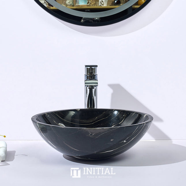 Round Gloss Black Marble Stone Basin Nero Marquina 420x420x140 ,