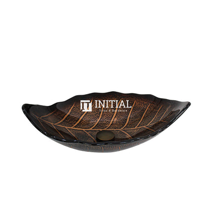 Above Counter Tempered Glass Basin Special Leaf Shape Vintage Basin 550x350x125 ,