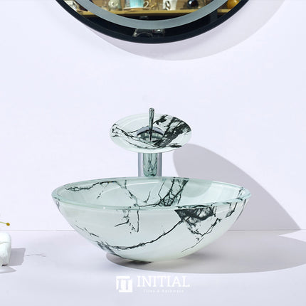 Above Counter Tempered Glass Basin Round Art Basin 420x420x145 ,